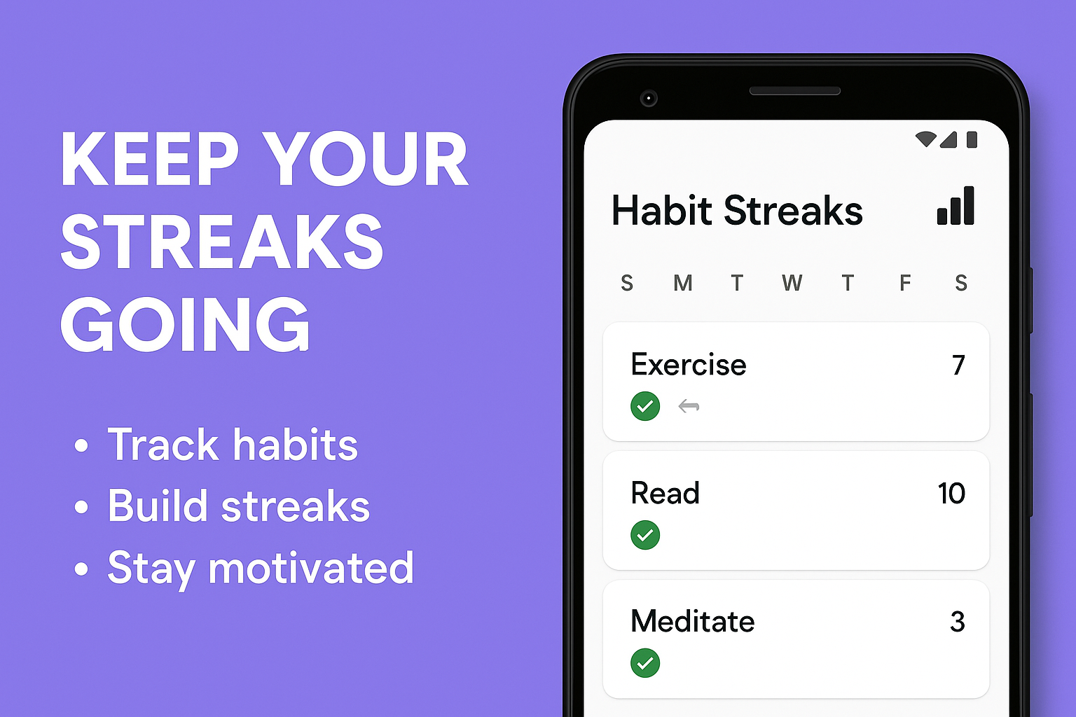 Habit list with streaks